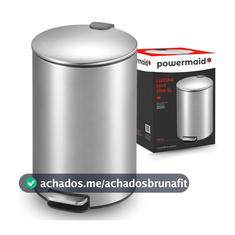 Lixeira Inox Slim 5 Litros com Pedal para Banheiro Powermaid