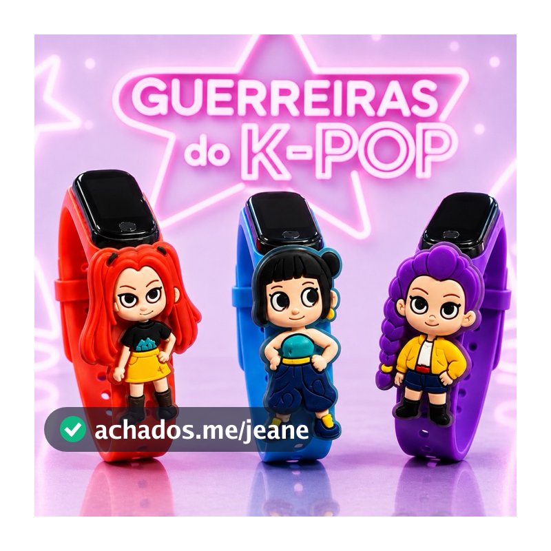 Relógio Infantil LED Digital Guerreiras K-Pop Pulseira Regulável Colorida Menina Presente