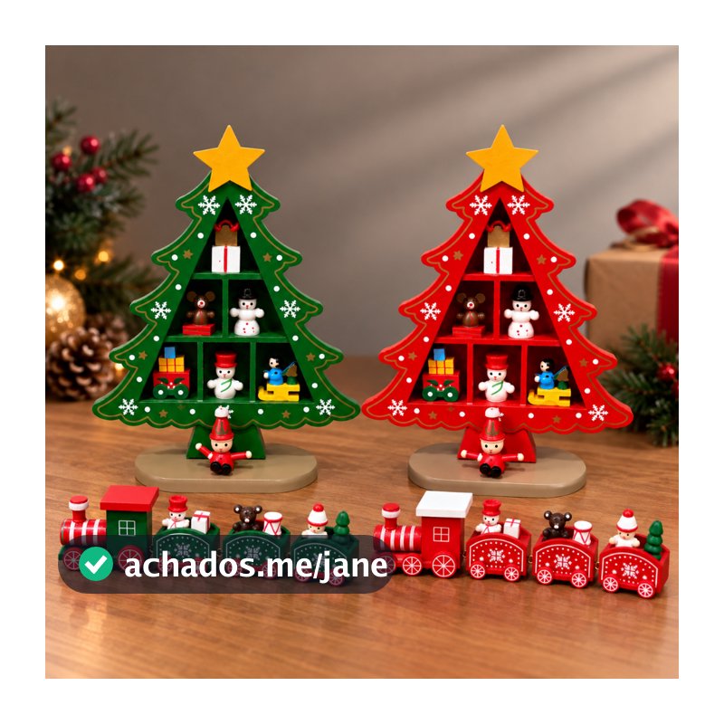 Árvore De Natal 3D + Trenzinho Mini Em Madeira Enfeite Natalino Mesa Decoração Natalina Festas