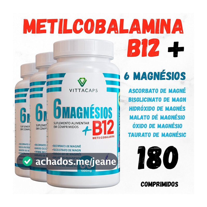 VITAMINA B12 METILCOBALAMINA +6 MAGNÉSIOS-AGORA EM 1 SÓ POTE | 60 CÁPSULAS 5OOmg O MAIS COMPLETO-6X1
