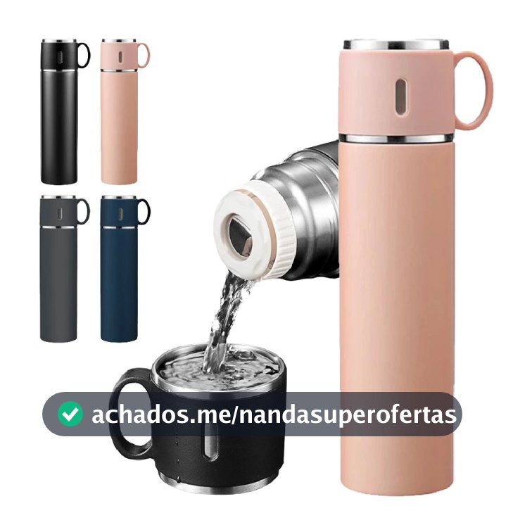 Garrafa Térmica Inox Com Copo 500ml Água Café Chá Caneca Frio Quente Com duas Xicaras