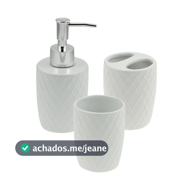 Kit Lavabo 3 Peças Banheiro Em Cerâmica Branco Prata Royal Wolff  5131