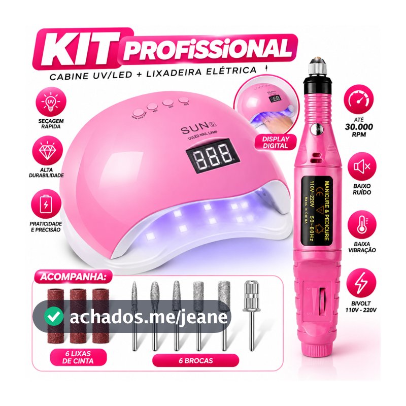 Kit Lixadeira Elétrica Motor Caneta + Cabine Estufa de Unhas 48W Sun 5 UV LED Manicure Profissional