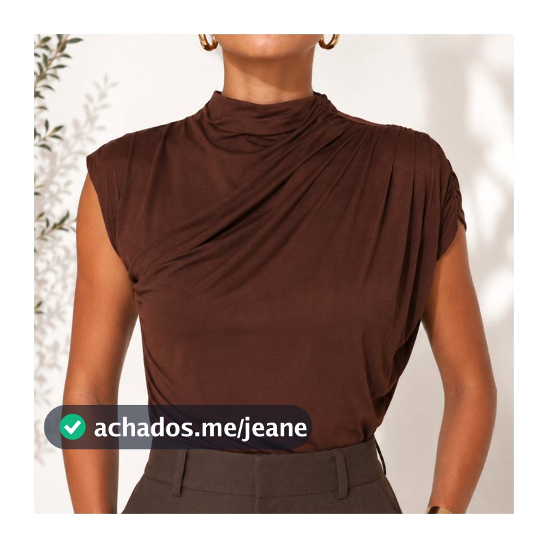 Blusa Feminina Elegante Gola Alta Sem Manga Balada Casual Chique Minimalista Confortavel Soltinha Moda Blogueira