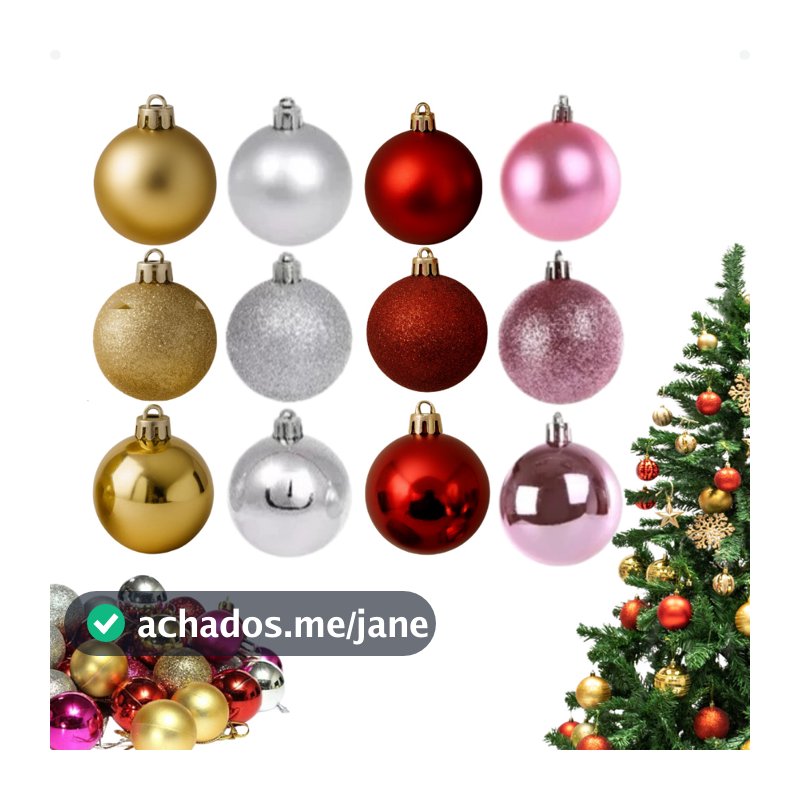 Kit Bolinhas Enfeite de Árvore De Natal 3/4/5/6/7/8cm Mista Lisa Fosca Glitter Decoração Natalina