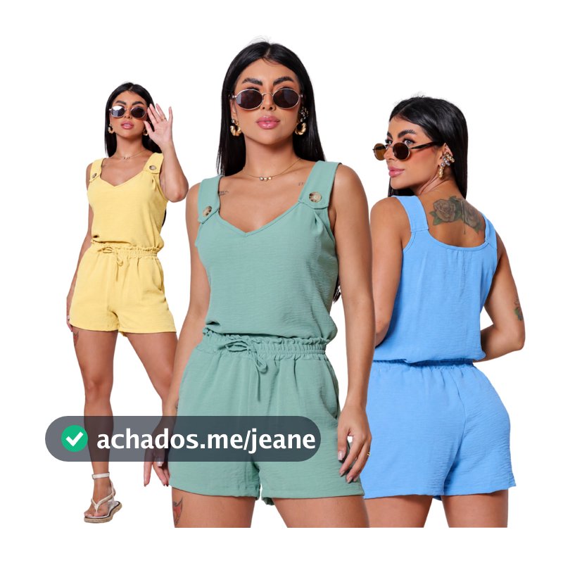 Conjunto Feminino Regata e Short Duna com Botões e Cós Elástico