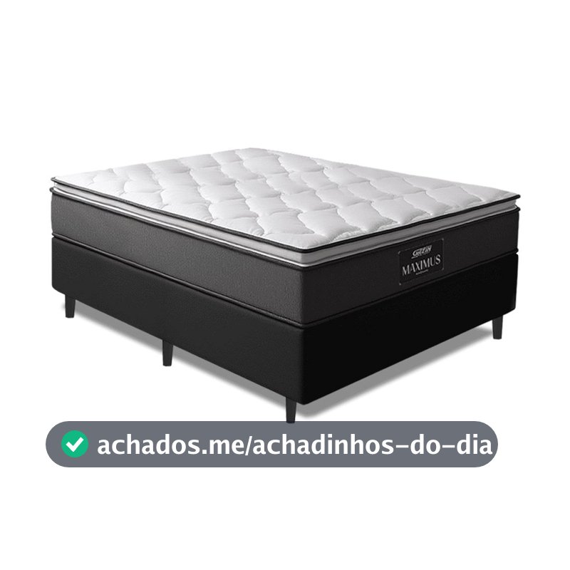 Cama Box Casal Colchão Molas Ensacadas Pillow Maximus 138x188x62cm Cinza / Preto Gazin