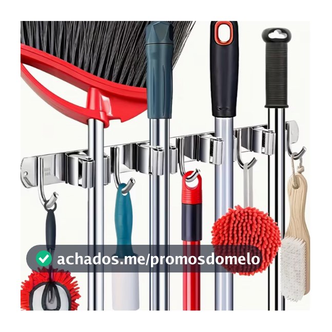 Suporte Inox De Parede 7 ou 9 Ganchos Porta Vassoura Mop Rodo Utensílios de Limpeza