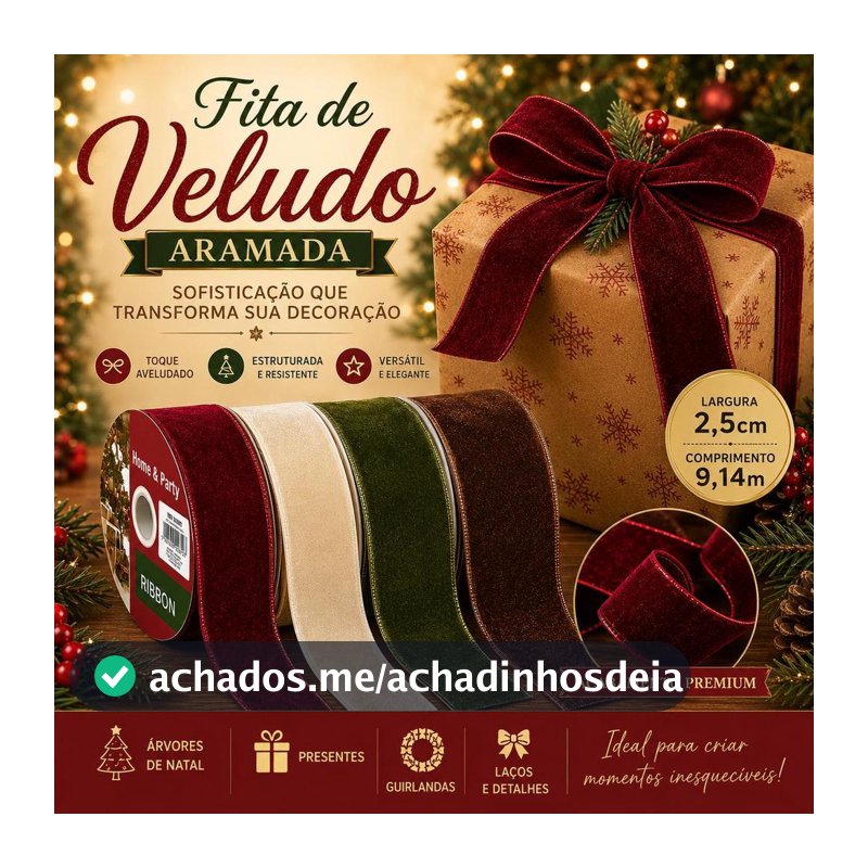 Fita Veludo 2,5CM X 9,14M Decoração Diversas Cores Decoração Natal