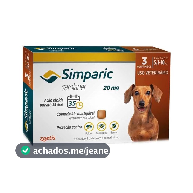 Antipulgas Para Cães Simparic 20mg De 5,1-10kg 3 Comprimido