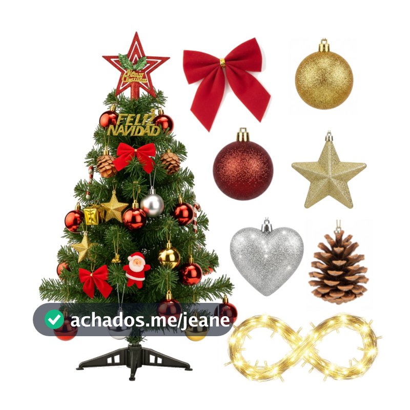 Árvore De Natal De Mesa Luxo 60cm Decorada Pinheiro Enfeites Enfeitada c/ Pisca Fio Fada LED Pequena