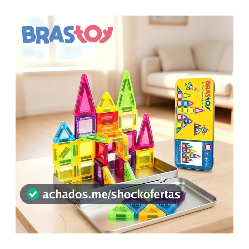 BRASTOY Kit de Blocos Magnéticos Transparentes Coloridos para Crianças 38 Peças Pequenas Embalagem de Lata  Presente