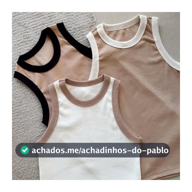 Kit 2 Blusas Feminina Bicolor Regata Canelada Ribana Premium Social Americana Basica Promoção