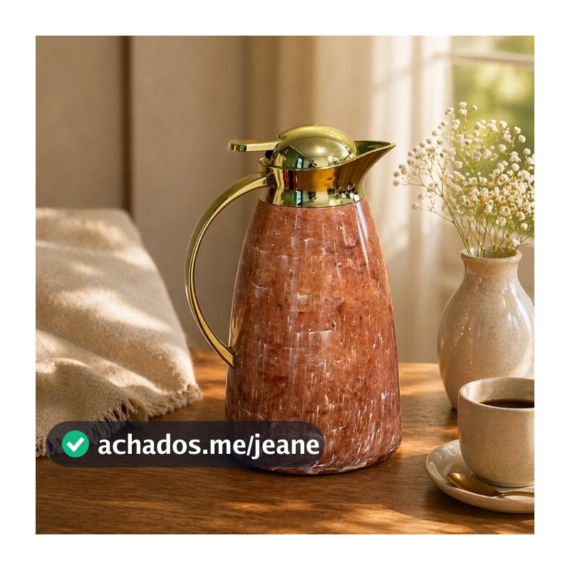 Garrafa Termica 1Litro Luxo Marmorizada Dourada Café Chá Agua Quente Frio