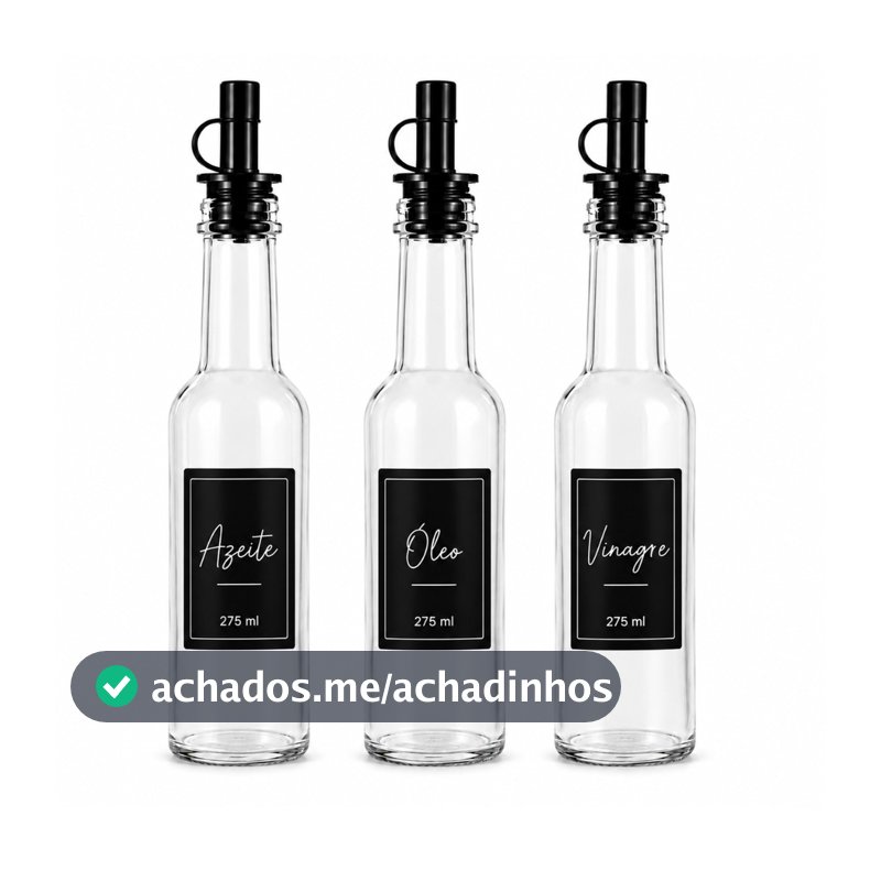 Kit 3 Galheteiros de Vidro 275 ml com Dosador Preto