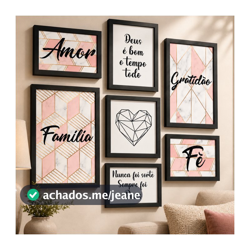 Kit 7 Placas Quadros Decorativos Casa abstrato Geometrico Flamingo Coração