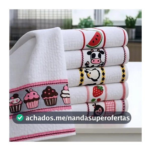 Kit C/5 Pano de Prato Atoalhado Felpudo Estampado Sortidos
