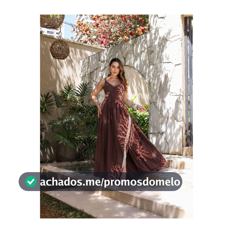 Vestido Longo Estampado Alça Fina Elástico nas Costa com fenda