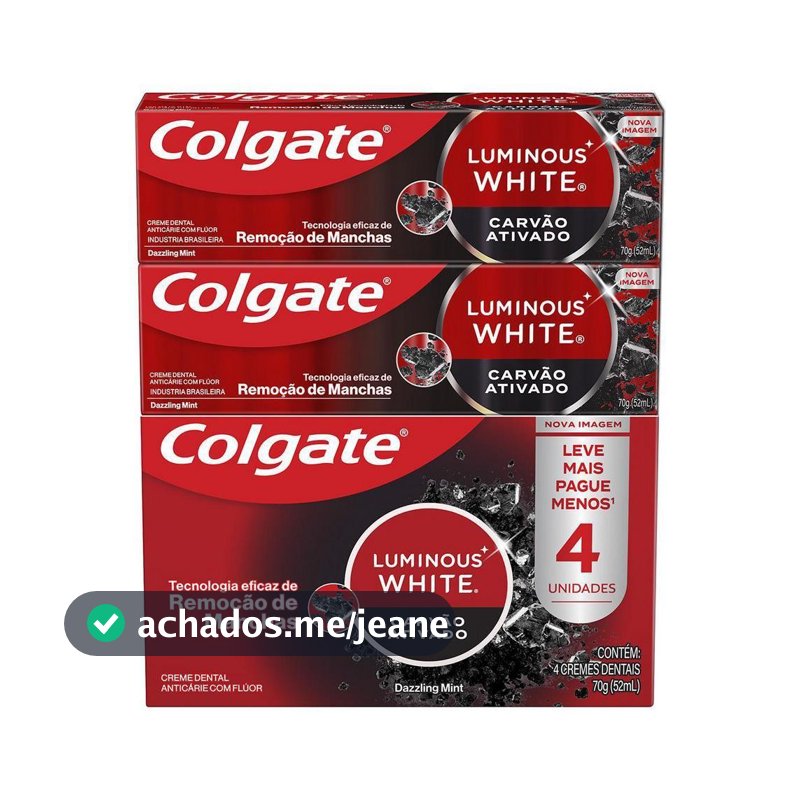 Creme Dental Colgate Luminous White Carvão Ativado 4un de 70g