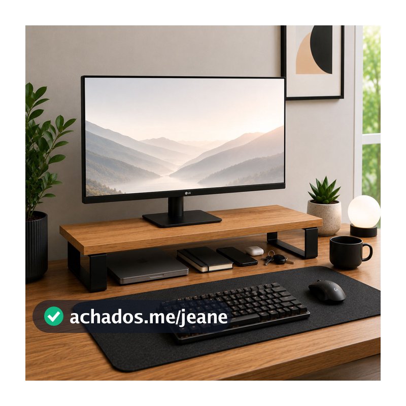 Suporte para Monitor Stand 60x22cm MDF Freijó Base Elevada Setup Gamer Escritório Home Office Mesa Organização Premium