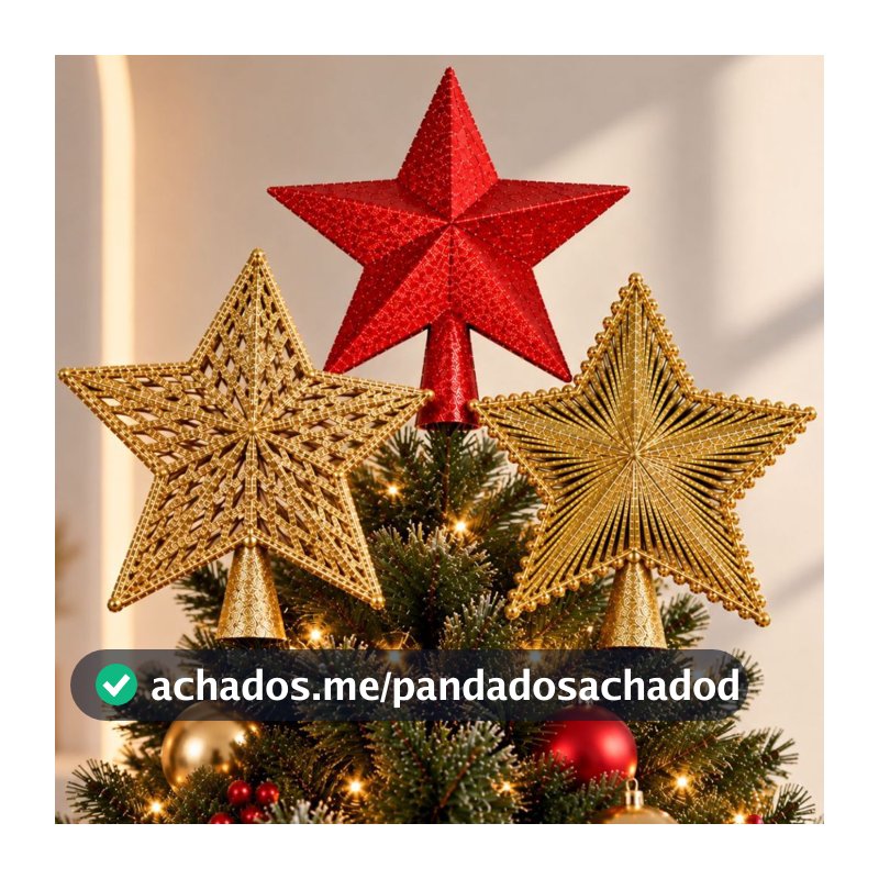 Estrela Natalina Topo Árvore Natal com Glitter Enfeite Natalino ponteira Clássico Decoração vermelho dourado