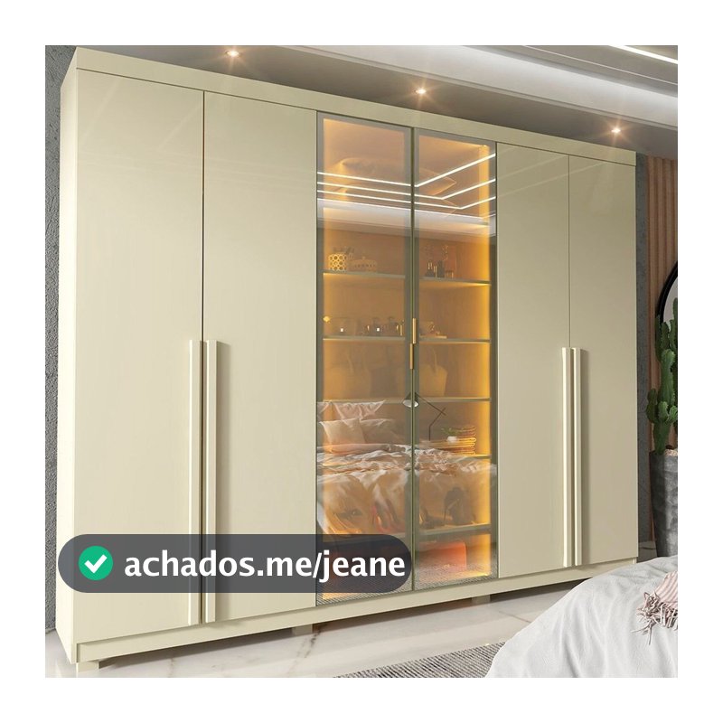 Guarda-roupa Casal 6 Portas com Pés com Led Imperatriz Reflecta 100% Mdf Off White
