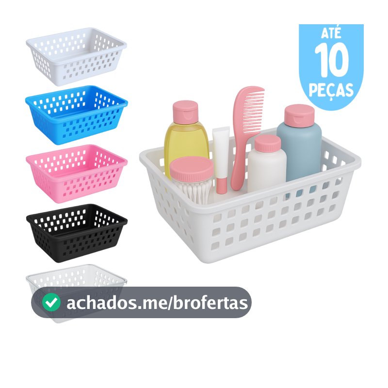 Kit ate 10 Cesto Organizador Medio 20x15x6cm Branco Transparente Rosa Azul Preto