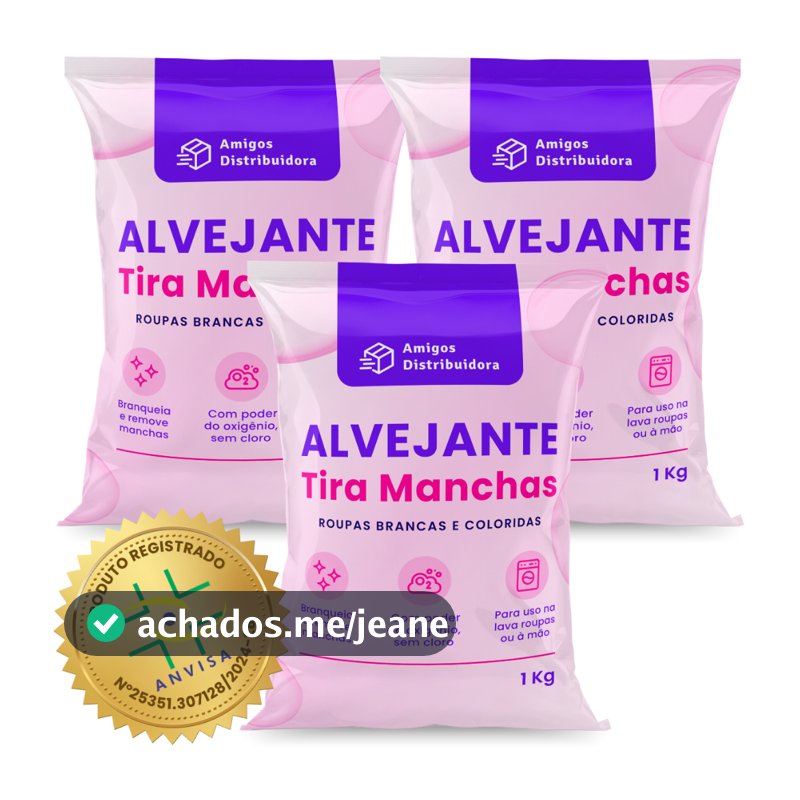 Alvejante sem cloro Percarbonato - Tira Manchas Roupas Brancas e Coloridas - 3 kg