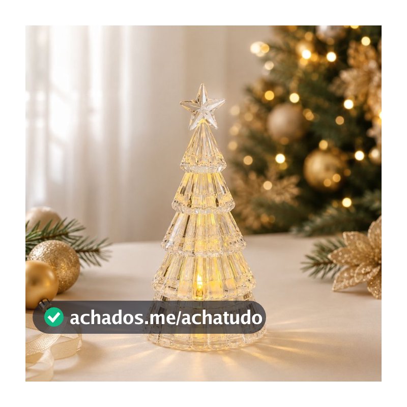 Mini Árvore de Natal Transparente com LED Amarelo Decorativa - 15,5cm - 1 unidade - Rizzo