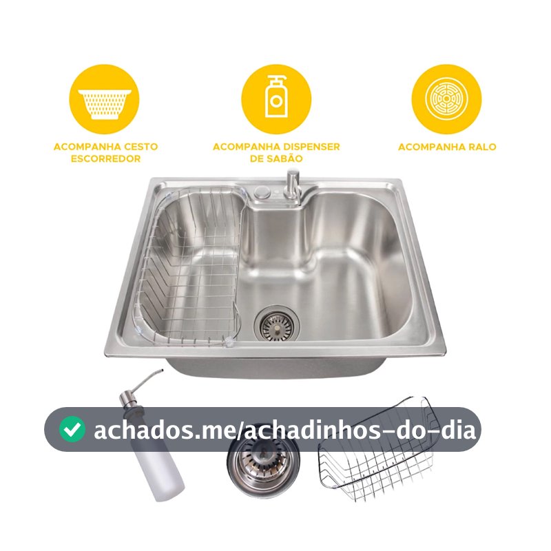 Cuba para cozinha gourmet pia aço inox com acessórios 50x40cm