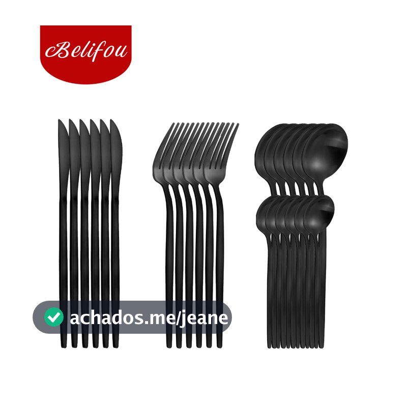 Belifou Kit 24 Jogo De Talheres Aço Inoxidável Preto - Mars