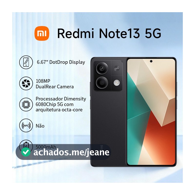 Celular xiaomi redmi note 13 5G  barato novo 8GB RAN 256GB ROM Câmera 108MP original Versão Global