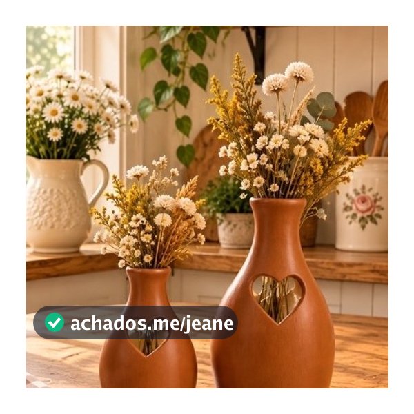 Dupla de Vasos Decorativos Farmhouse com Coração Vazado