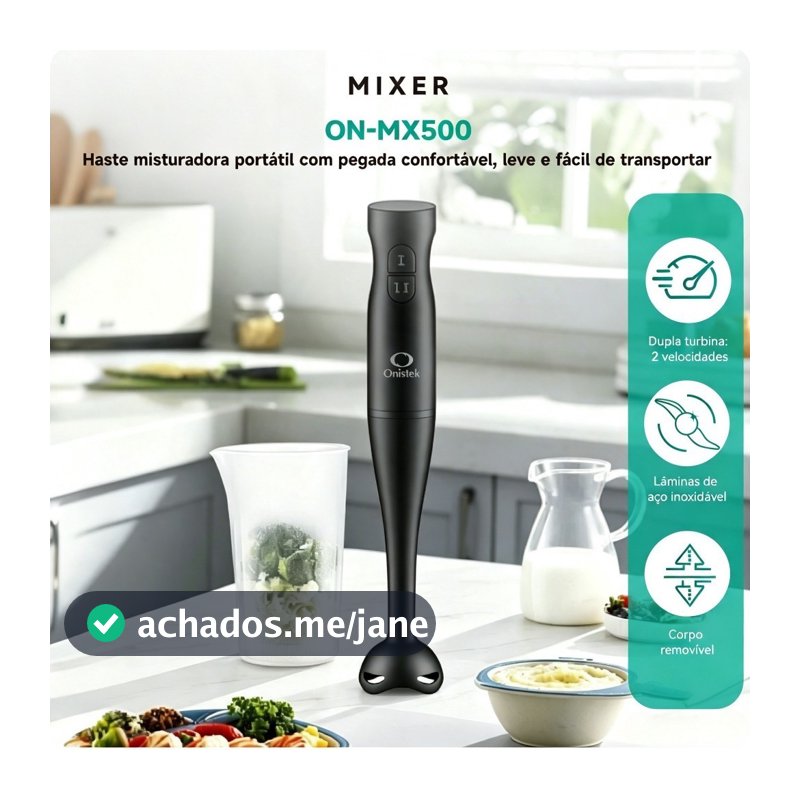 Mixer Elétrico Portátil 200W Lâmina Inox 304 - 2 Velocidades para Papinhas e Molhos Onistek