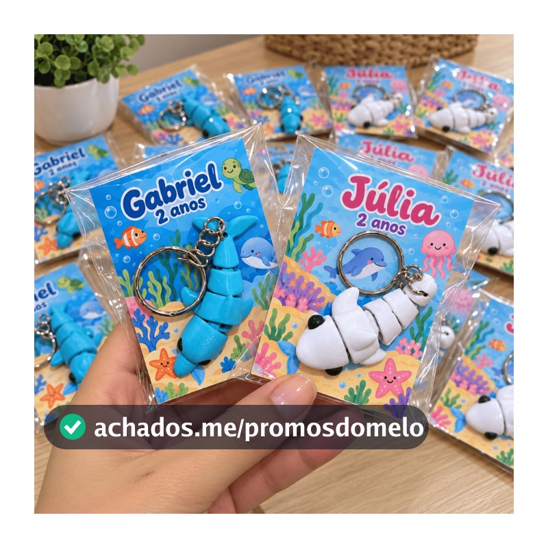 Kit Lembrancinhas Fundo do Mar com Chaveiros Articulados e Cartão Personalizado para Aniversário Infantil