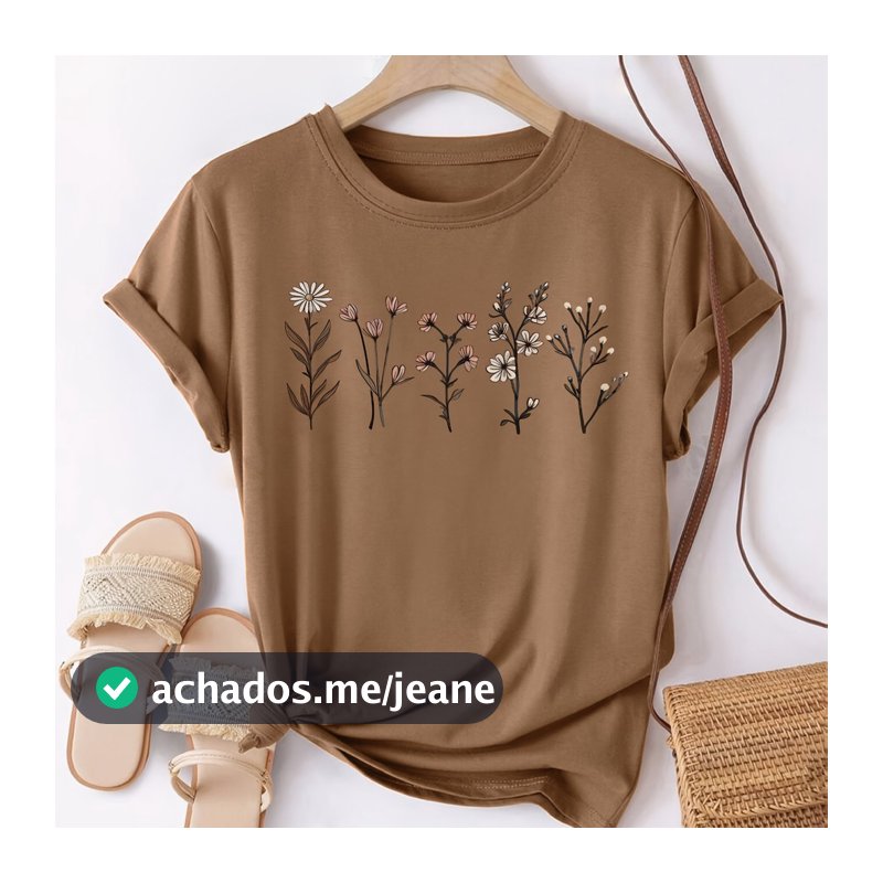 T-shirt 100% ALGODÃO de Mulher com Estampado Floral - Camiseta Suave para o Dia a Dia com Design Floral Elegante