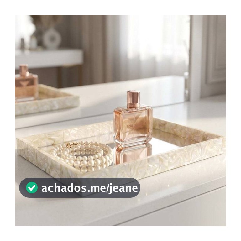 Bandeja Acrílico Retangular Espelhada Madrepérola Luxo Decorativa