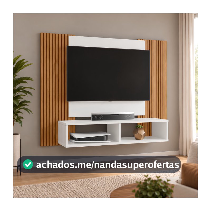 PROMOÇÃO Painel Rack para TV até 48 Polegadas com Nichos Suspenso Ripado para Sala Moderna