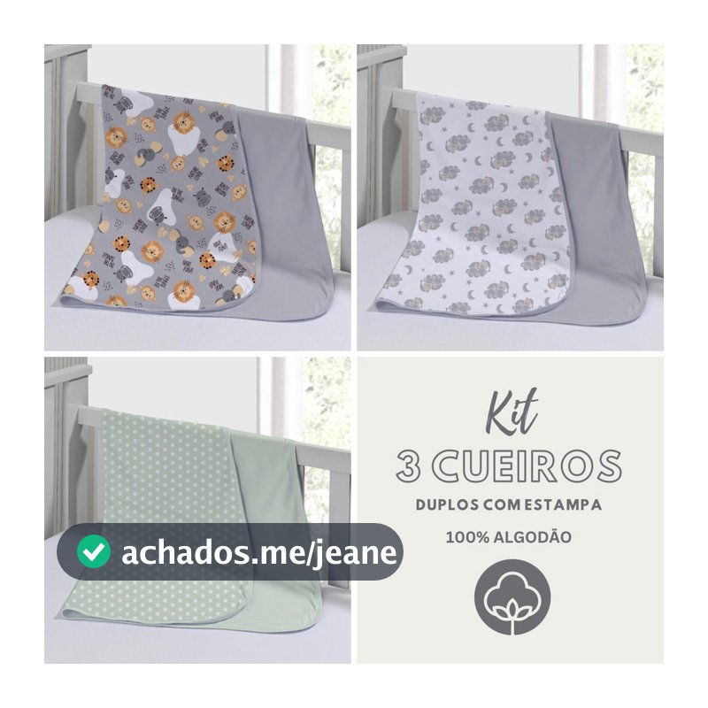Kit 3 Cueiro Duplo 100% Algodão Varias Estampas Conforto de Bebê