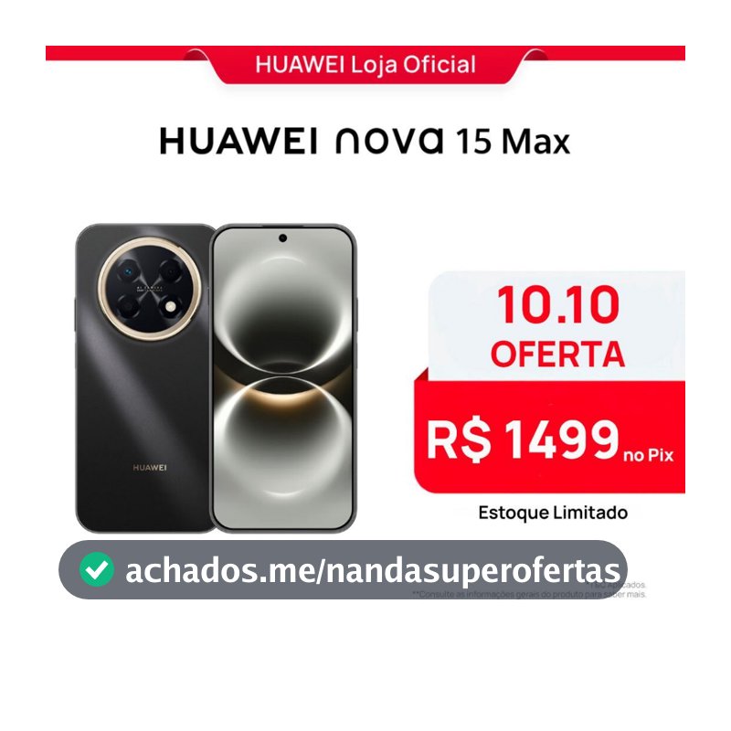 HUAWEI nova 15 Max | Smartphone | 8GB+256GB | Câmera de 50 MP | Bateria de 8.500 mAh