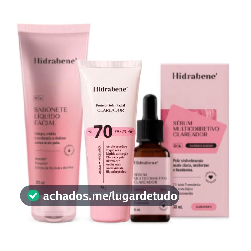Kit Hidrabene Clareador Skincare Clareador Facial: Sabonete, Protetor 70 FPS e Sérum Multicorretivo