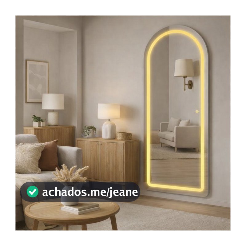 Espelho Decorativo Corpo Inteiro 120x50 LED 3 Tons Touch Jateado Janela MADRI Sala Quarto Banheiro