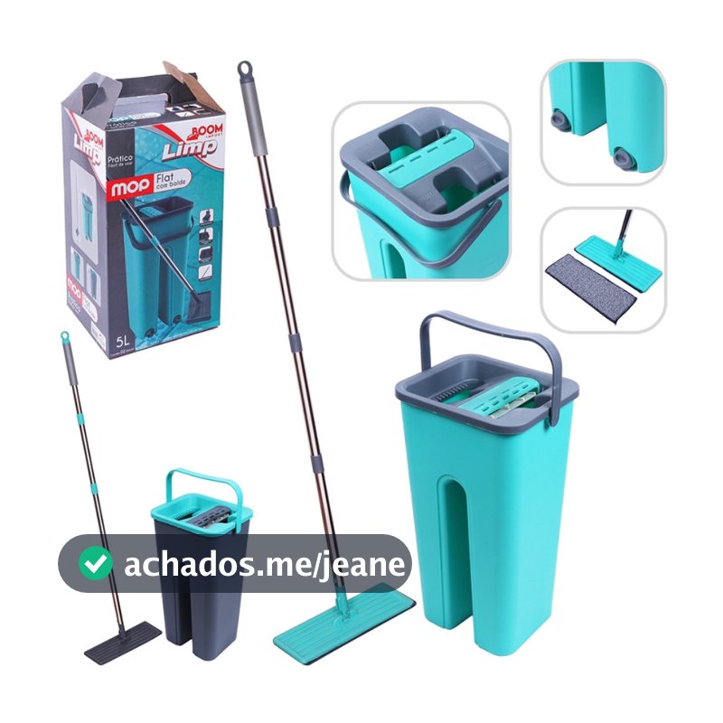 Rodo Mop Flat 2 Refis Esfregão Com Balde Rodo Mágico Lava Seca Tira Pó Limpeza Profissional