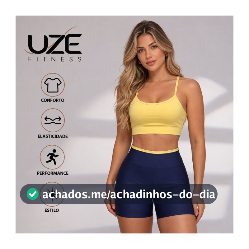 Conjunto Fitness Feminino Top Alça Reforçada E Short Bicolor Zero Transparencia Tecido Suplex Premium P ao GG