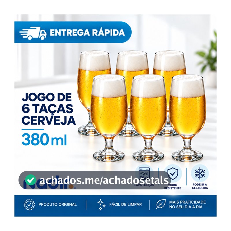 Jogo 6 Taças de Vidro 380ml com Pé para Água Suco Refrigerante Bebidas Tulipa Mesa Posta Cozinha Jantar