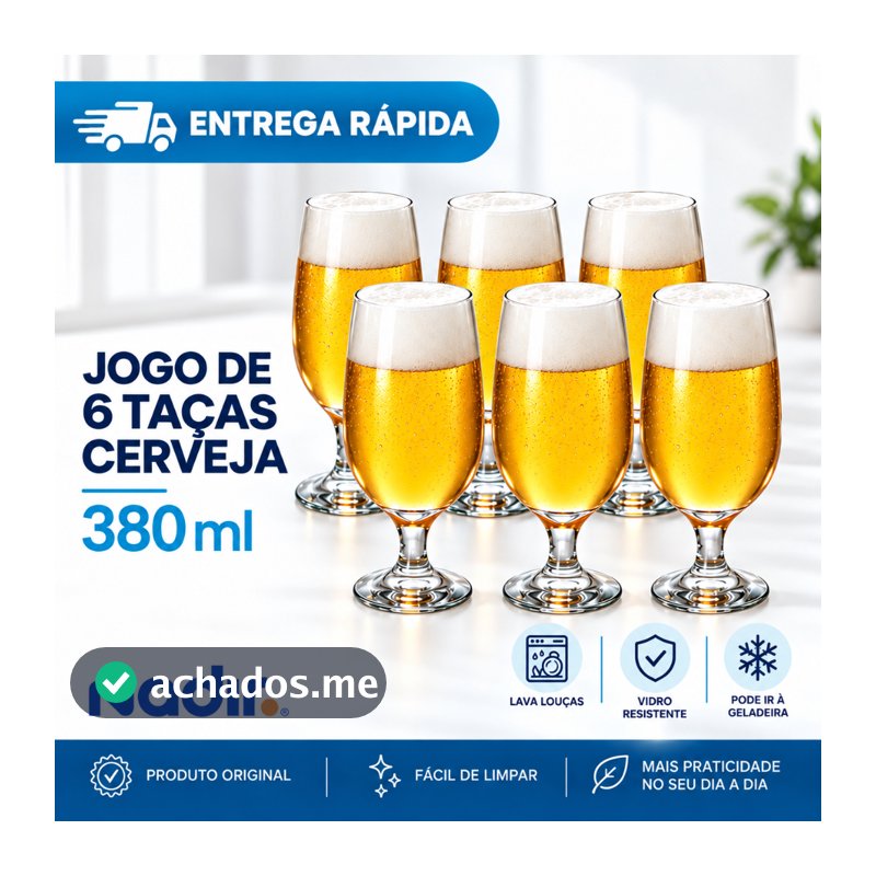 Jogo 6 Taças de Vidro 380ml com Pé para Água Suco Refrigerante Bebidas Tulipa Mesa Posta Cozinha Jantar