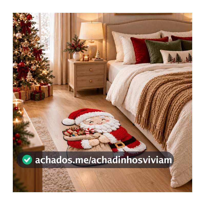 Tapete Natalino Papai Noel Fofo Formato Recortado com Presentes Antiderrapante para Sala