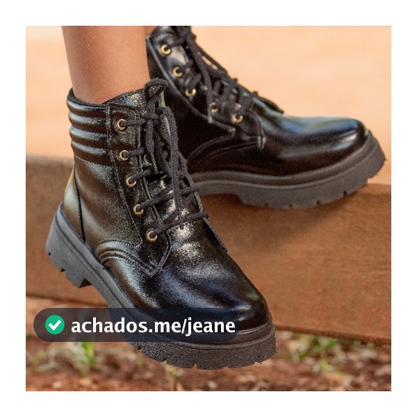 Bota Coturno Infantil Menina Confortável Original Preto Verniz Fashion Estilosa Lançamento