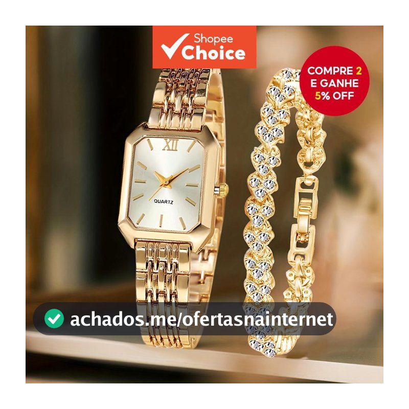 2 Pçs Feminino Retângulo Relógio De Quartzo Pulseira Conjunto Strass Moda Jóias Presente Elegante