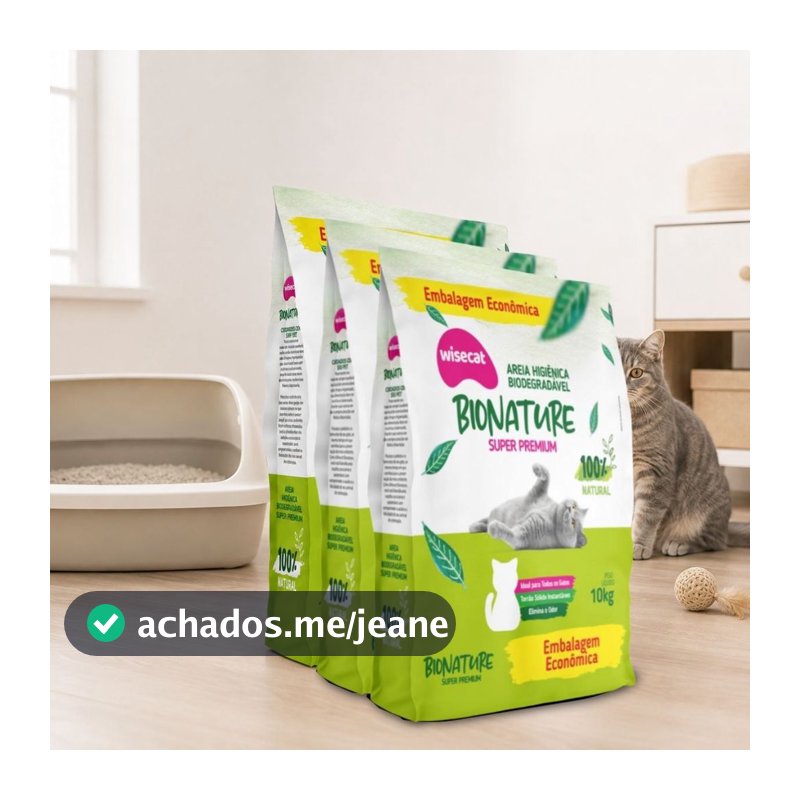 Kit 3 Areia Sanitária De Mandioca Granulado Para Gatos Biodegradável Wisecat 30kg